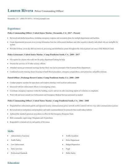 Police Commanding Officer Resume