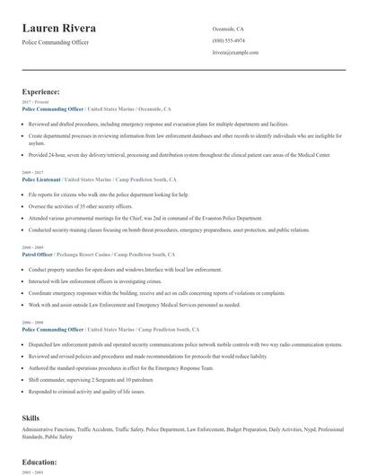 Police Commanding Officer Resume