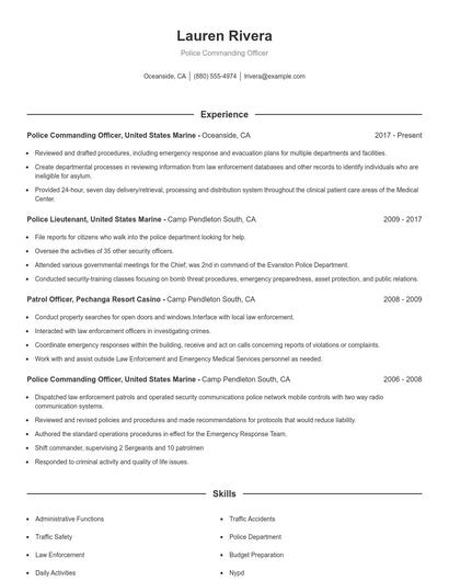 Police Commanding Officer Resume