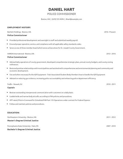 Police Commissioner Resume