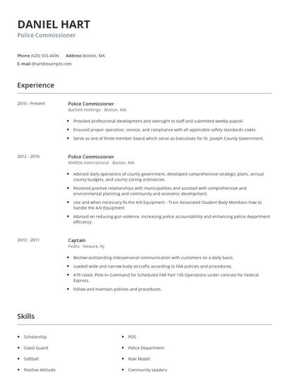 Police Commissioner Resume