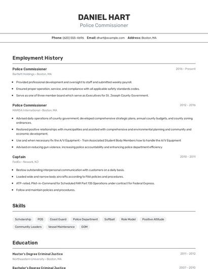 Police Commissioner Resume
