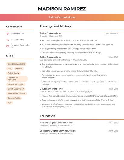 Police Commissioner Resume