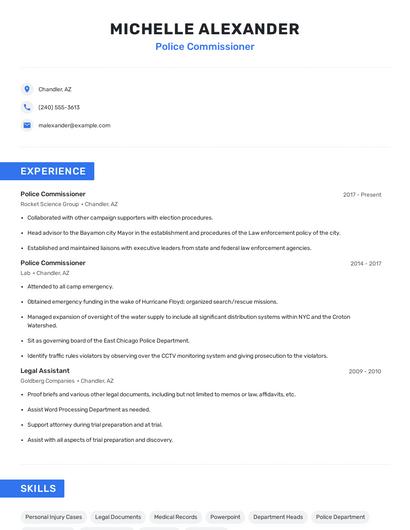 Police Commissioner Resume