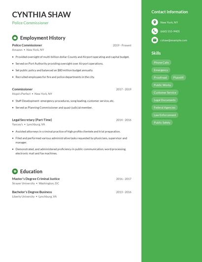 Police Commissioner Resume