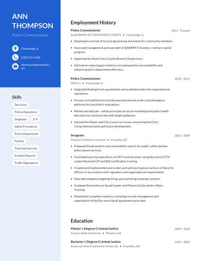 Police Commissioner Resume