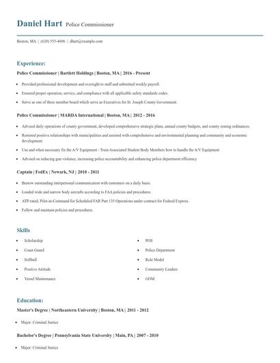 Police Commissioner Resume