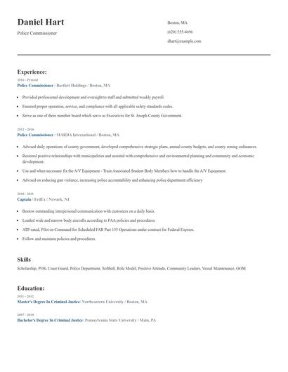 Police Commissioner Resume
