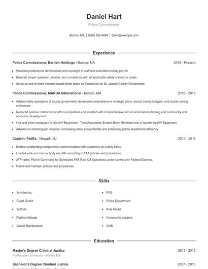 Police Commissioner Resume