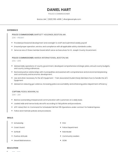 Police Commissioner Resume