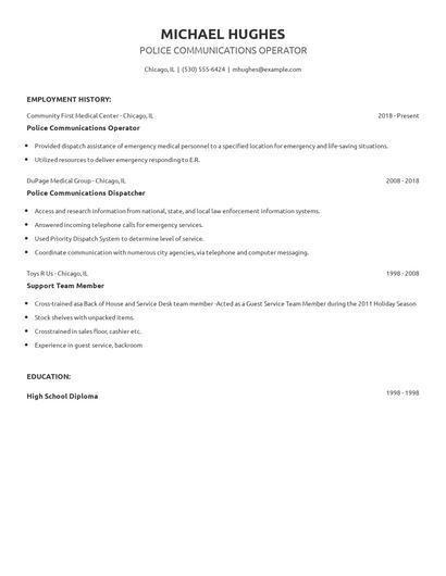 Police Communications Operator Resume