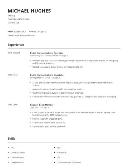 Police Communications Operator Resume