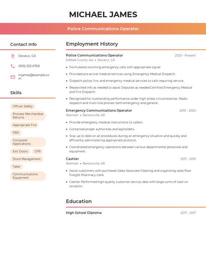 Police Communications Operator Resume