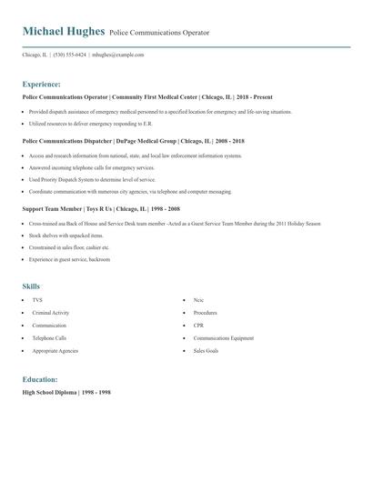 Police Communications Operator Resume