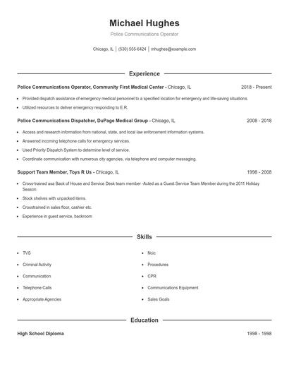 Police Communications Operator Resume