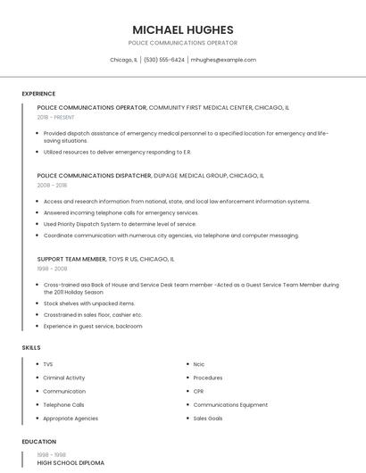 Police Communications Operator Resume