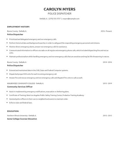 Police Dispatcher Resume