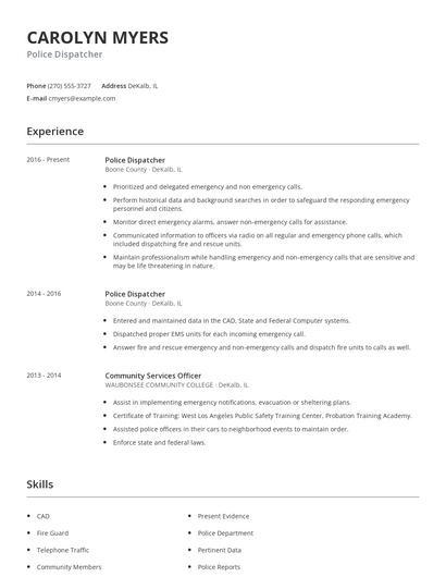 Police Dispatcher Resume
