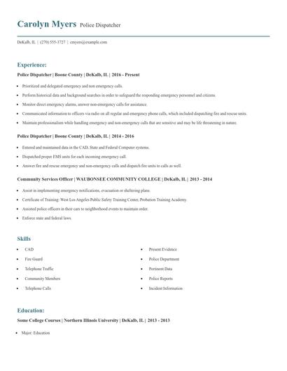 Police Dispatcher Resume