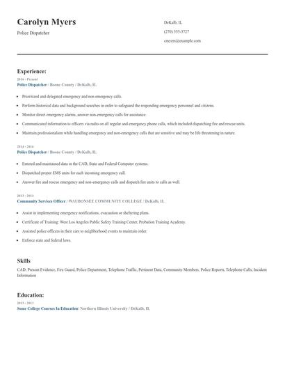 Police Dispatcher Resume