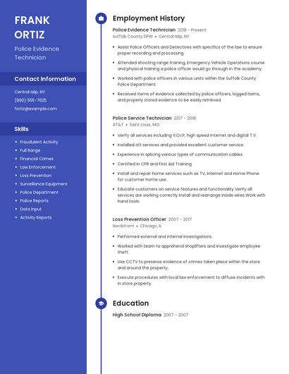 Police Evidence Technician Resume