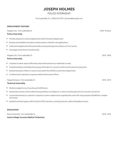 Police Internship Resume