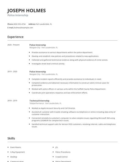 Police Internship Resume