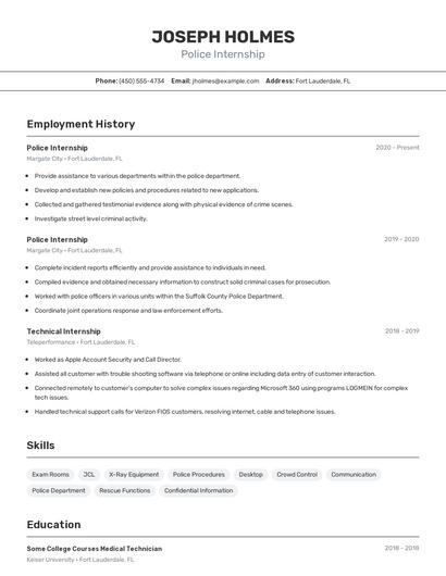 Police Internship Resume