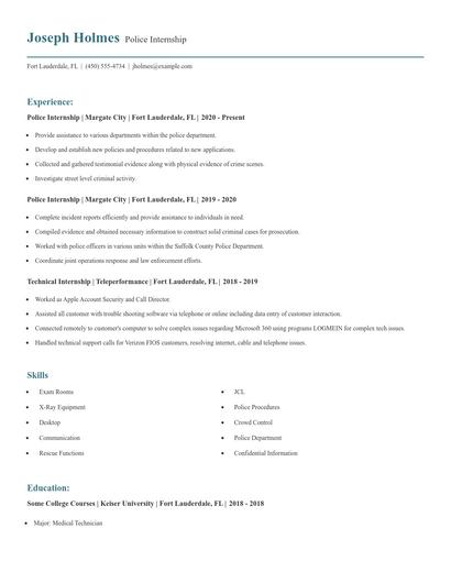 Police Internship Resume