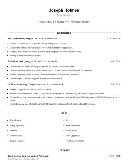 Police Internship Resume