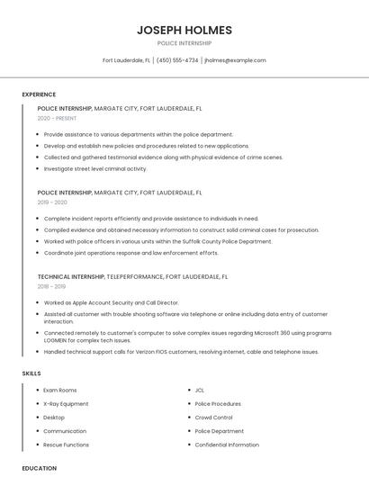 Police Internship Resume