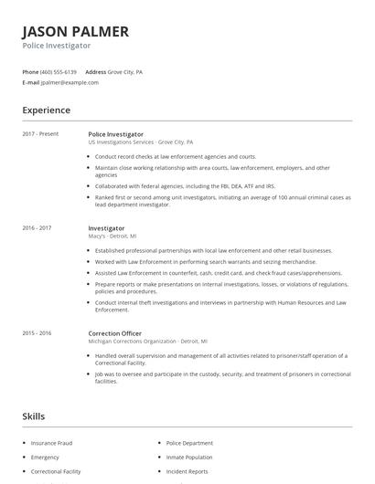 Police Investigator Resume