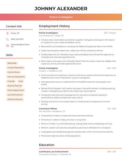 Police Investigator Resume