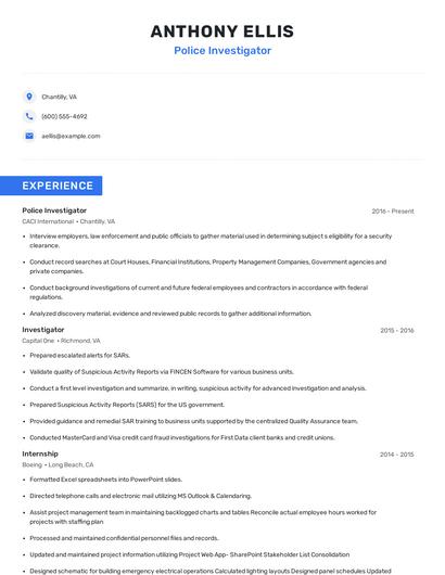 Police Investigator Resume