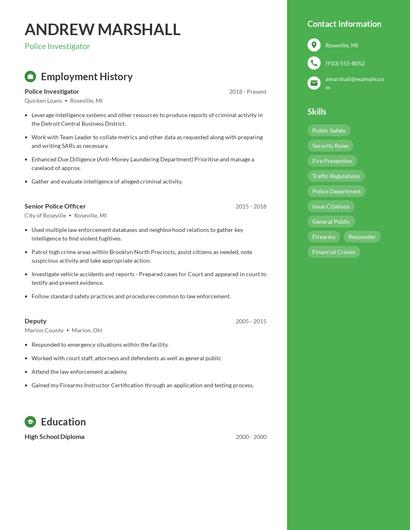 Police Investigator Resume