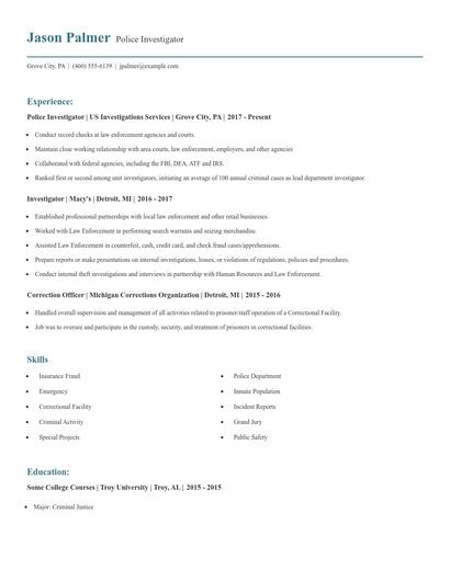 Police Investigator Resume