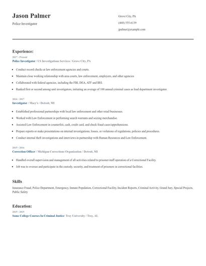 Police Investigator Resume