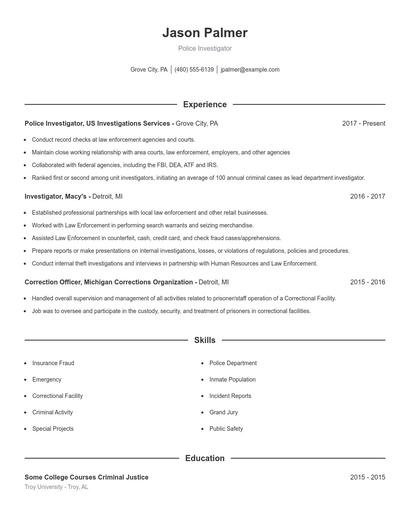 Police Investigator Resume