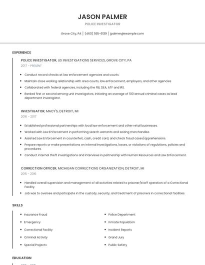 Police Investigator Resume