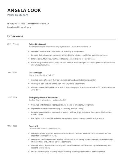 Police Lieutenant Resume