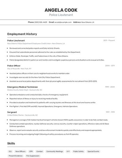 Police Lieutenant Resume