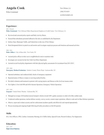 Police Lieutenant Resume