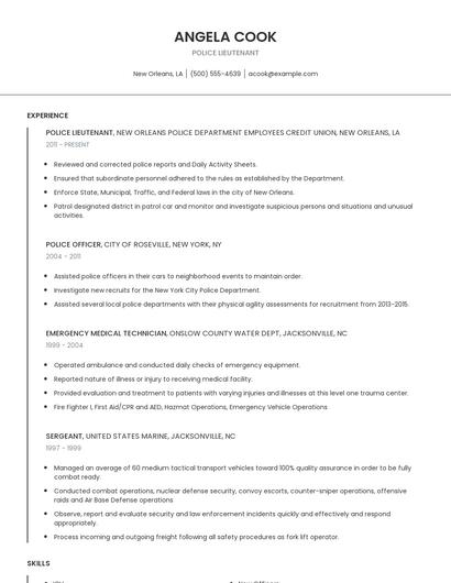 Police Lieutenant Resume