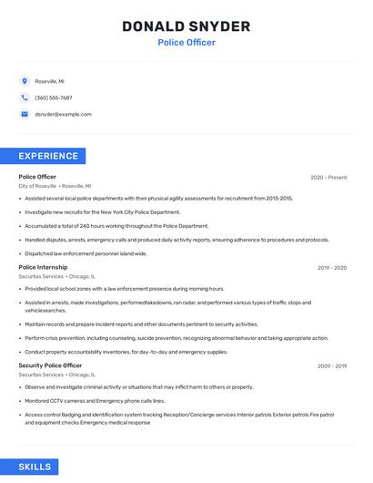 Police Officer Resume