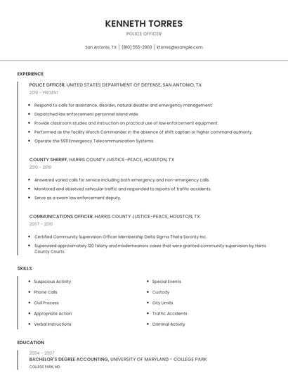 Police Officer Resume