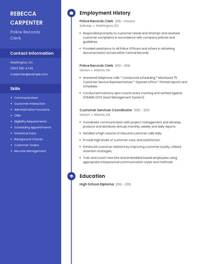Police Records Clerk Resume
