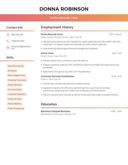 Police Records Clerk Resume