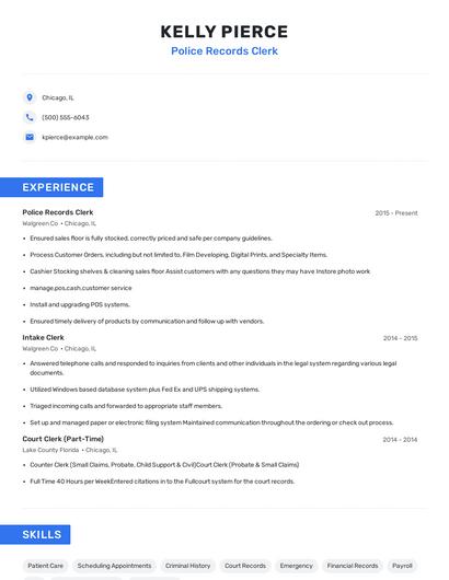 Police Records Clerk Resume