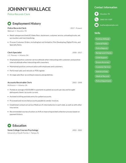 Police Records Clerk Resume