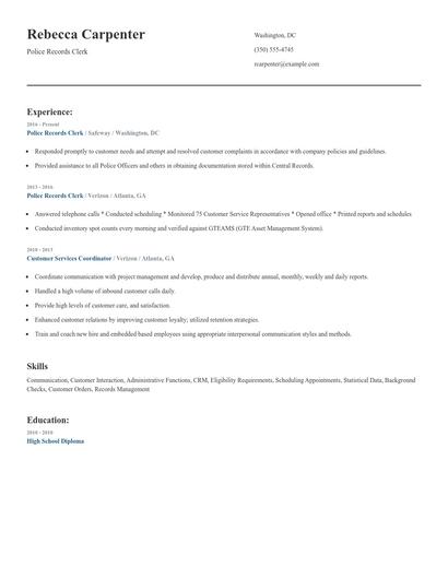 Police Records Clerk Resume